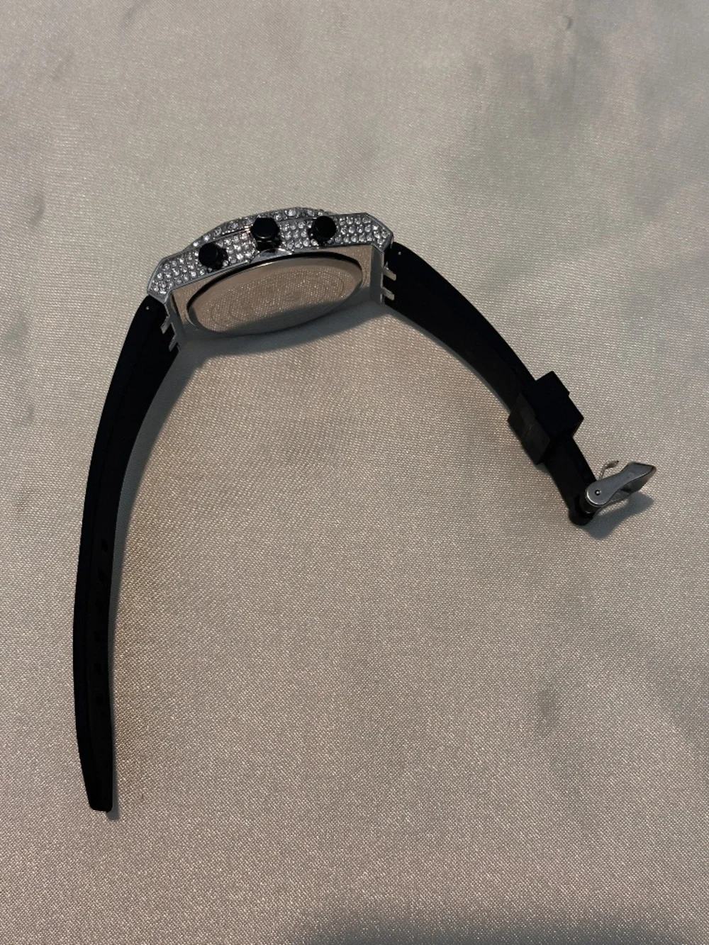 Ice Star Rhinestone Statement Watch Black Silicone Band Working